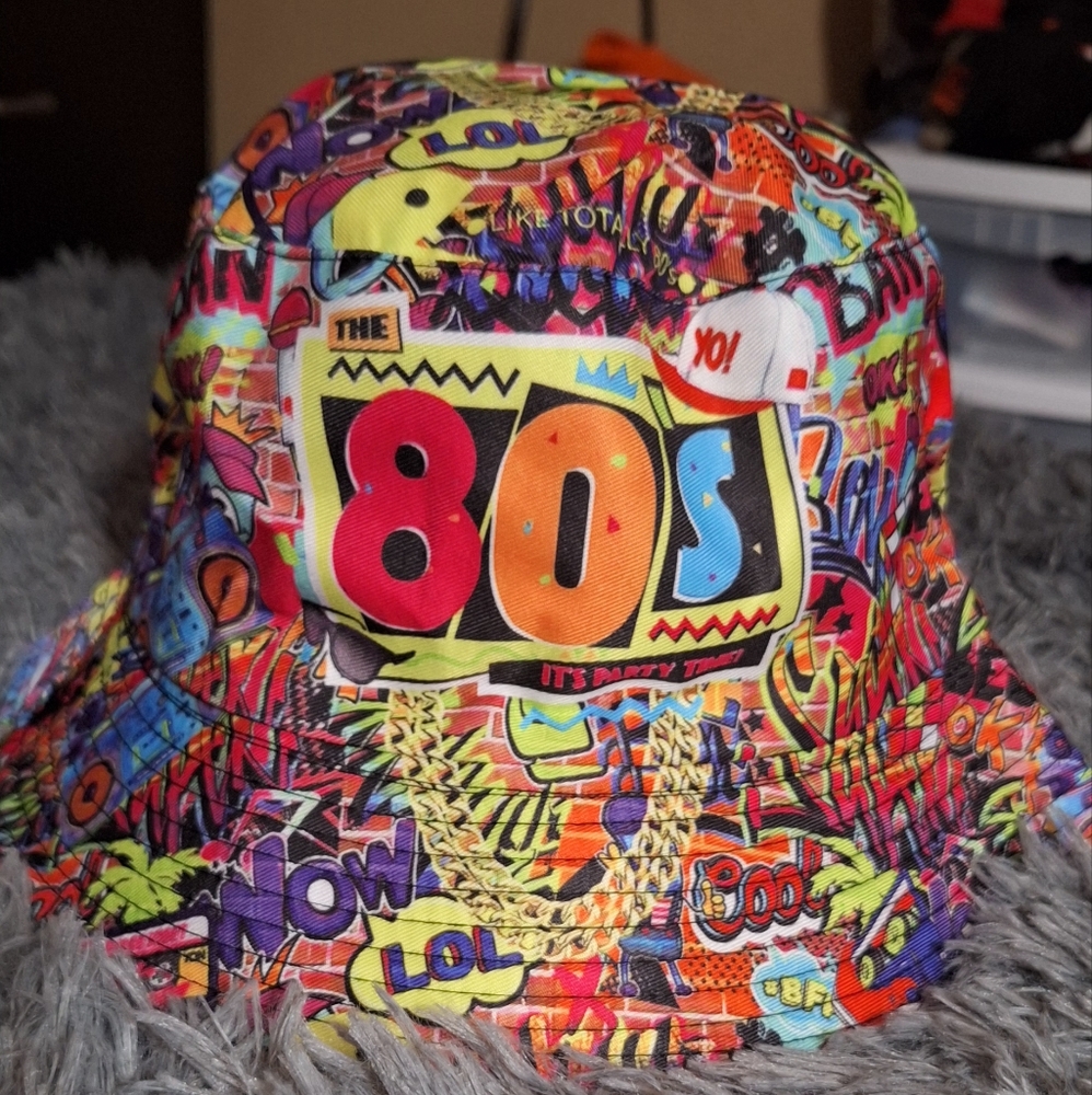 80s Retro Graffiti Bucket Hat Reversible 22"/23" Unisex - Picture 4 of 7